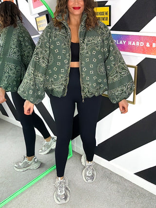 Style Statement - Khaki Bandana Print Padded Jacket