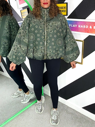 Style Statement - Khaki Bandana Print Padded Jacket