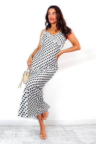 Such A Frill - White Black Polka Dot Frill Maxi Dress