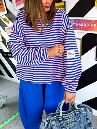 Sugar Coat It - Pink & Blue Candy Stipe Sweatshirt