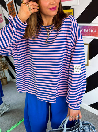 Sugar Coat It - Pink & Blue Candy Stipe Sweatshirt