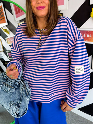 Sugar Coat It - Pink & Blue Candy Stipe Sweatshirt