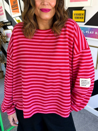 Sugar Coat It - Red & Pink Candy Stipe Sweatshirt
