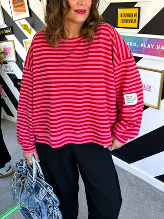 Sugar Coat It - Red & Pink Candy Stipe Sweatshirt