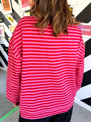 Sugar Coat It - Red & Pink Candy Stipe Sweatshirt