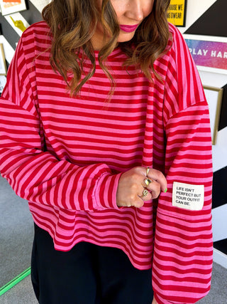 Sugar Coat It - Red & Pink Candy Stipe Sweatshirt