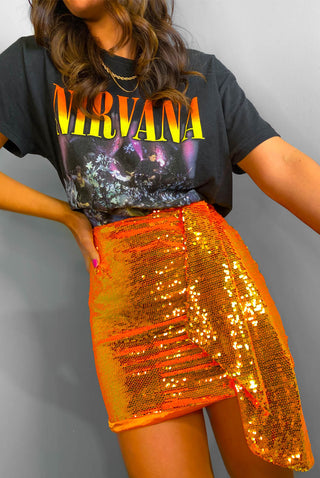 Take Me To The Party - Orange Sequin Mini Skirt