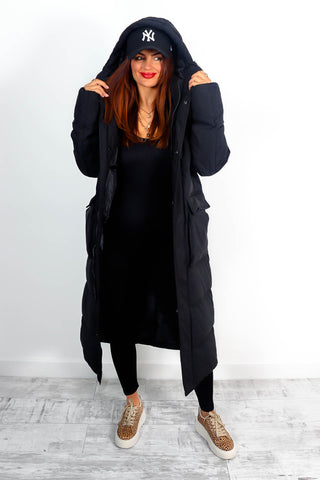 Take Cover - Black Padded Pocket Puffer Coat