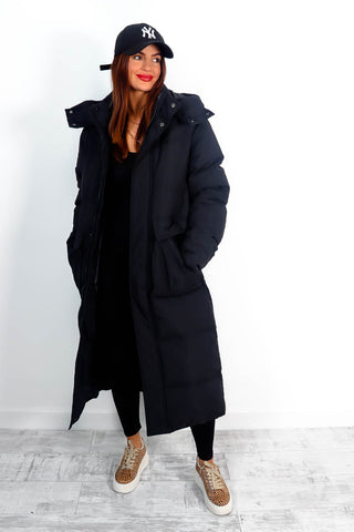 Take Cover - Black Padded Pocket Puffer Coat