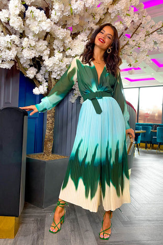 The Pleat Is On - Green Blue Ombre Pleated Jumpsuit