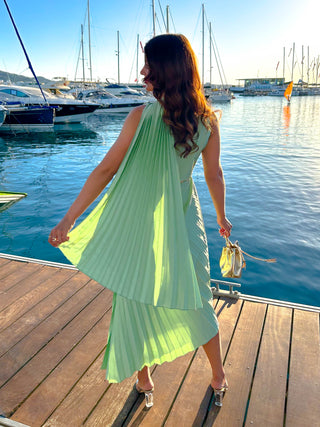 The One For You - Sage One Shoulder Pleated Midi Dress