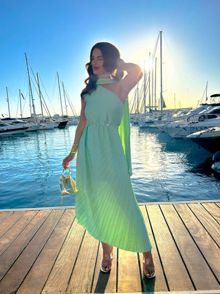 The One For You - Sage One Shoulder Pleated Midi Dress