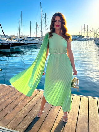 The One For You - Sage One Shoulder Pleated Midi Dress