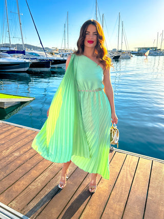 The One For You - Sage One Shoulder Pleated Midi Dress