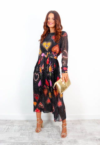 The Pleat Is On - Black Multi Heart Pleated Jumpsuit