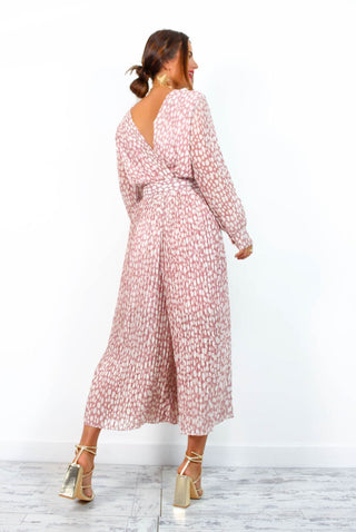 The Pleat Is On - Blush Print Jumpsuit