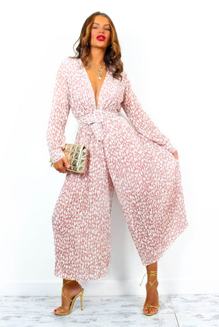 The Pleat Is On - Blush Print Jumpsuit