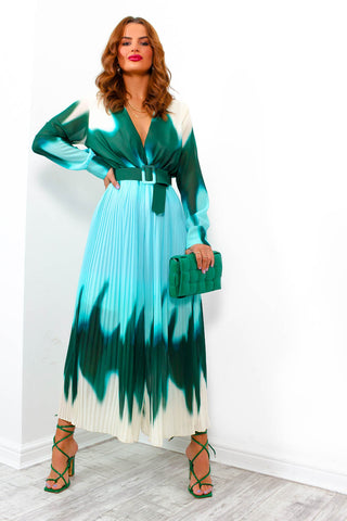 The Pleat Is On - Green Blue Ombre Pleated Jumpsuit