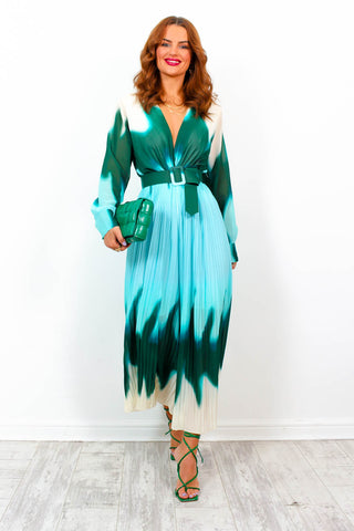 The Pleat Is On - Green Blue Ombre Pleated Jumpsuit