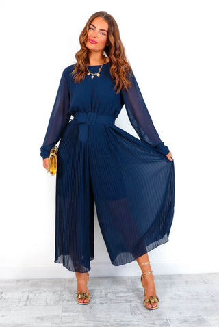 The Pleat Is On - Navy Pleated Jumpsuit