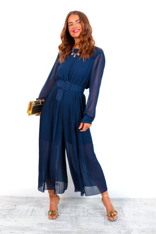 The Pleat Is On - Navy Pleated Jumpsuit