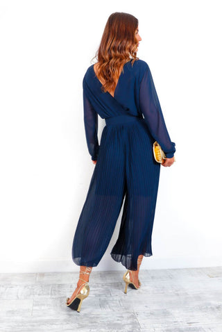 The Pleat Is On - Navy Pleated Jumpsuit
