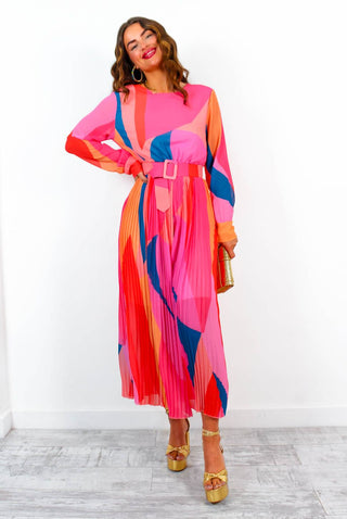 The Pleat Is On - Pink Red Multi Pleated Jumpsuit
