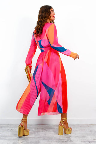 The Pleat Is On - Pink Red Multi Pleated Jumpsuit