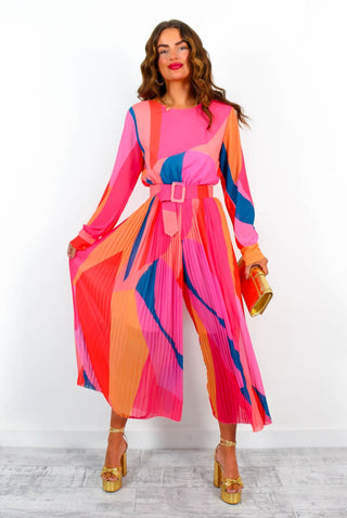 The Pleat Is On - Pink Red Multi Pleated Jumpsuit