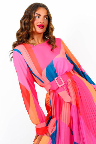 The Pleat Is On - Pink Red Multi Pleated Jumpsuit