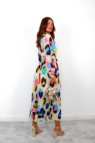 The Pleat Is On - Beige Neon Leopard Pleated Jumpsuit