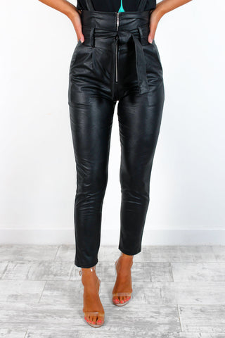Tie Harder - Black Faux Leather Trousers