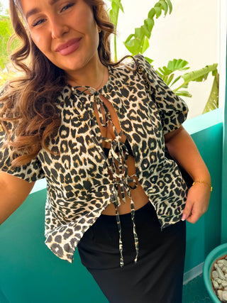 Ties The Limit - Beige Leopard Print Tied Top