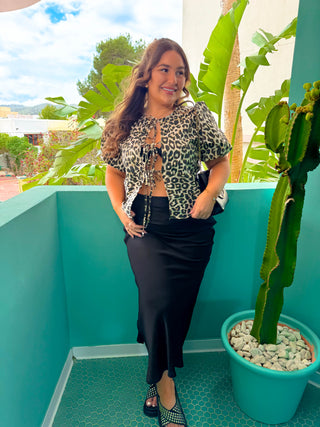 Ties The Limit - Beige Leopard Print Tied Top