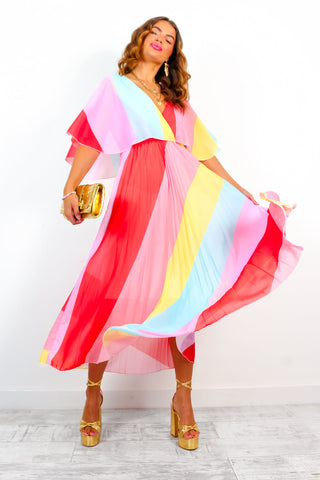 Timeless - Candy Stripe Pleated Midi Dress