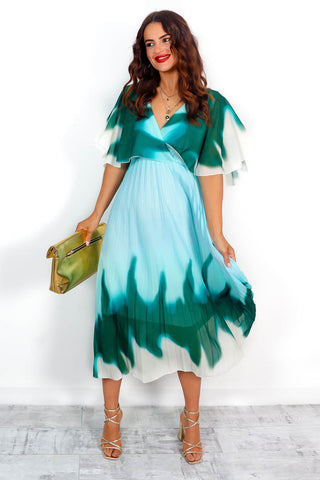Timeless - Green Blue Ombre Pleated Maxi Dress