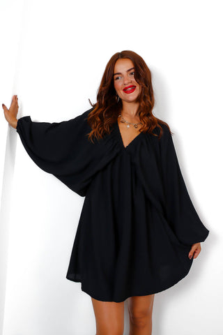 Took The Plunge - Black Plunge Mini Dress