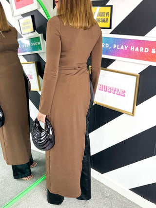 Trending Right Now - Mocha Asymmetric Long Sleeve Top