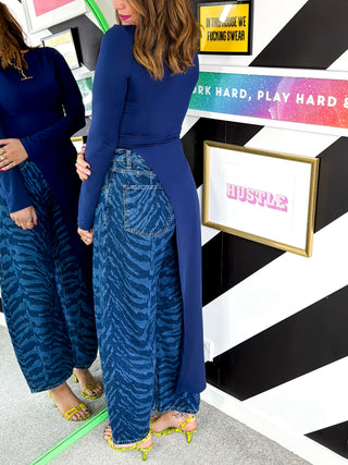 Trending Right Now - Navy Asymmetric Long Sleeve Top