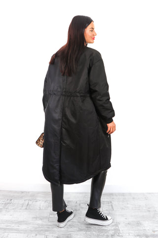 Two Good To Be True - Black Leopard Reversible Draw String Jacket