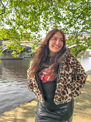 Two Close For Comfort - Black Leopard Print Reversible Puffer Jacket