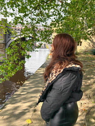 Two Close For Comfort - Black Leopard Print Reversible Puffer Jacket