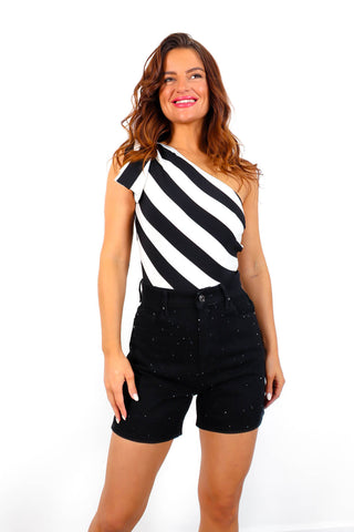 Upgrade You - Black White Striped Bodysuit
