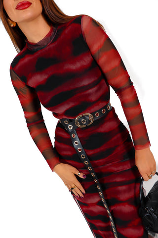 Utterly Obsessed - Wine Black Tie-Dye Mesh Midi Dress