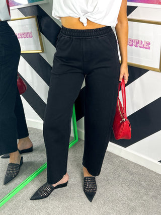 Wardrobe Essential - Black Denim Barrel Leg Joggers