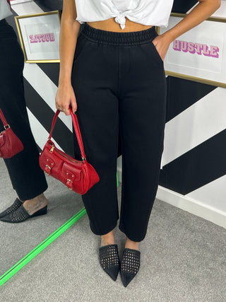 Wardrobe Essential - Black Denim Barrel Leg Joggers