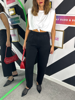 Wardrobe Essential - Black Denim Barrel Leg Joggers