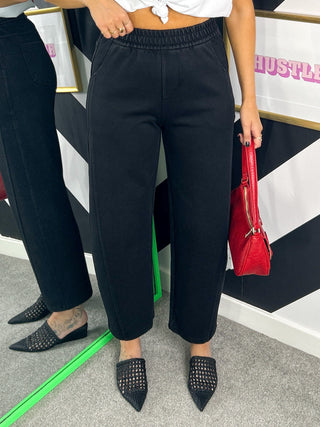 Wardrobe Essential - Black Denim Barrel Leg Joggers