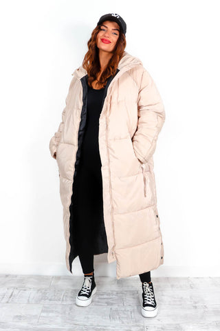 Warming Up - Beige Padded Longline Oversized Puffer Coat