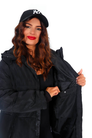 Warming Up - Black Padded Longline Oversized Puffer Coat